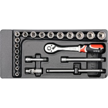 Dugókulcs készlet  22 db-os szerszámos kocsiba tálcás 3/8'' - 1/3 - Yato