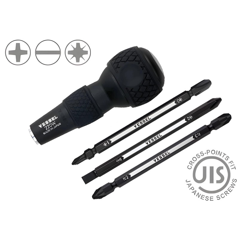 Csavarhúzó bit készlet 3 db-os 6 fej: PH1-3 PZ2-3 lapos 6 mm - Vessel (220W-3) Csavarhúzó bit készlet 3 db-os 6 fej: PH1-3 PZ2-3 lapos 6 mm - Vessel (220W-3)