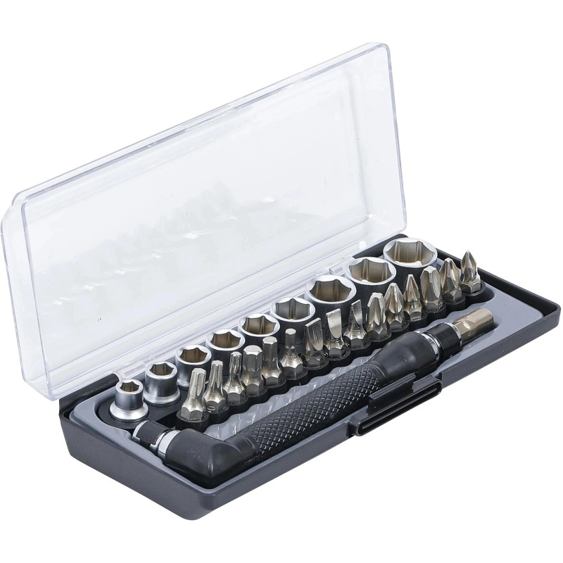 Csavarhúzó bit hajtó derékszögű +26 db duplavégű 1/4'' bit + dugó - BGS
