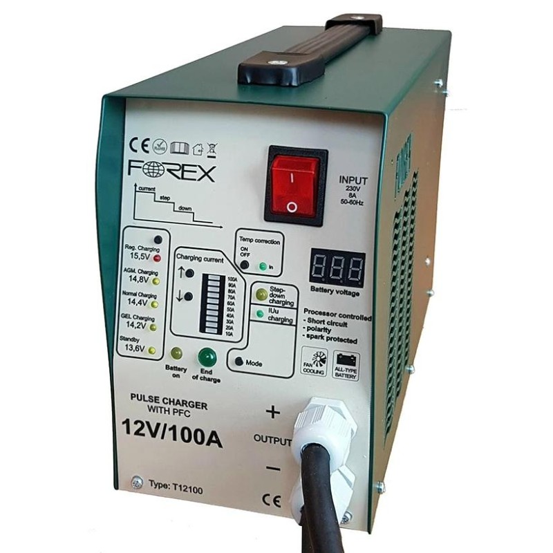 Akkumulátor töltő FRX 12V -100A - Full Automata + TÁPEGYSÉG 3 m kábel