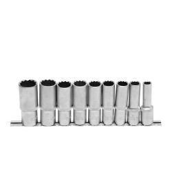 Dugókulcs - crowafej klt. 1/2" 12 sz. 10-24 mm 9 db-os hosszított (BGS-5253) Dugókulcs - crowafej klt. 1/2" 12 sz. 10-24 mm 9 db-os hosszított (BGS-5253)