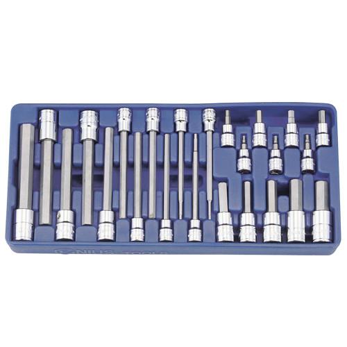 Tálcás Genius rátűzőkulcs klt. imbusz COLOS 3/8" + 1/2" 24 db-os 1/3 (BS-3424H)