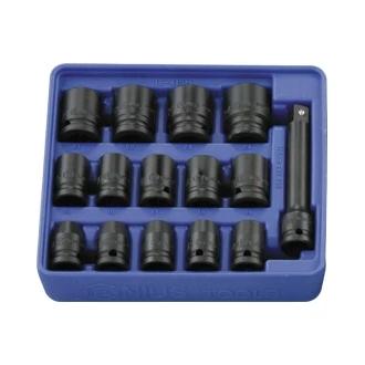 Tálcás Genius dugókulcs, gépi klt. 6 lapú normál 1/2" 15 db-os 1/6 (IS-415M)