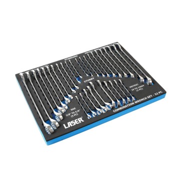 Csillag-villáskulcs klt. metrikus és COLOS, 32 részes, tálcás (LAS-6795)