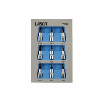 Rátűzőkulcs 9 db-os klt. 3/8" PH -PZ, Lapos 50 mm (LAS-7359)