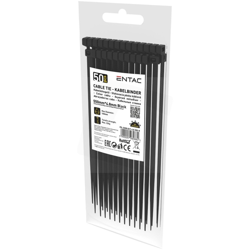 Kábelkötegelő 4,8x550 - Fekete - 50 db-os - Entac