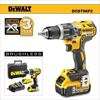 Ütvefúró-csavarbehajtó, akkus 18V   70 Nm 2x5Ah - kefementes - DeWalt (DCD796P2)