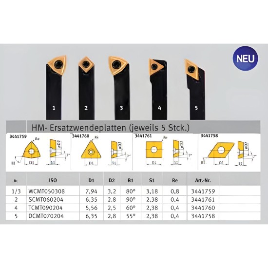 Esztergakés készlet 5 db-os cserélhető kf. lapkákkal 8 mm - Optimum Esztergakés készlet 5 db-os cserélhető kf. lapkákkal 8 mm - Optimum