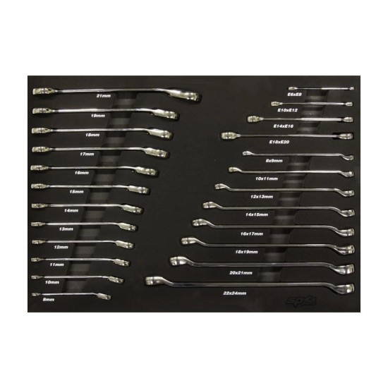 Tálcás SP Tools ''M'' Csillag-villáskulcs készlet 24db-os- QUAD DRIVE