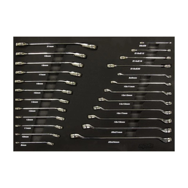 Tálcás SP Tools ''M'' Csillag-villáskulcs készlet 24db-os- QUAD DRIVE