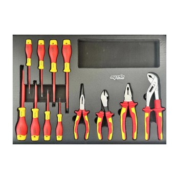 Tálcás SP Tools ''M'' VDE 1000V-os Fogó,csavarhúzó készlet 12 db-os (SP55910)