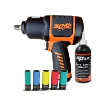Légkulcs 1/2'' 1800 Nm + 0,5 L Olaj + 5 db gépi fej készlet - SP Tools Légkulcs 1/2'' 1800 Nm + 0,5 L Olaj + 5 db gépi fej készlet - SP Tools