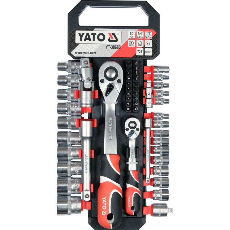 Dugókulcs készlet 1/4'' - 1/2'' 4-24 mm 51 db-os 6 lapú YATO