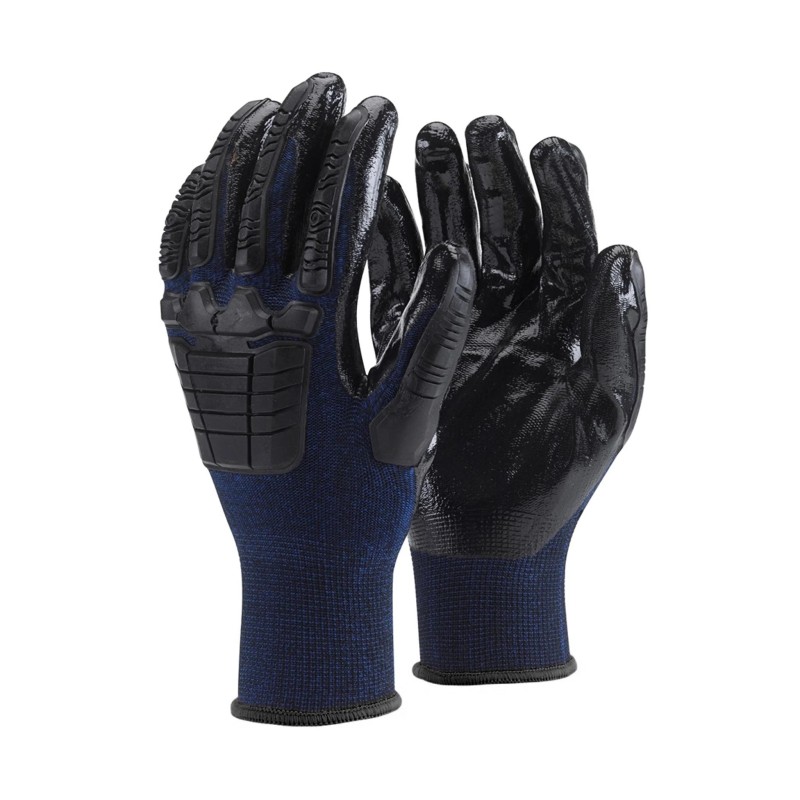Kesztyű - szerelőkesztyű - Kék Nitril mártott, protektoros 11/XXL