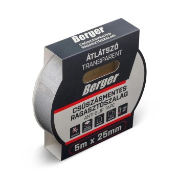 Csúszásgátló szalag átlátszó 25 mm x 5 m öntapadós, beltéri Berger Csúszásgátló szalag átlátszó 25 mm x 5 m öntapadós, beltéri Berger