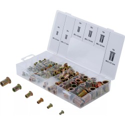 Szegecsanya készlet 150 db-os M3-M4-M5-M6-M8-M10 acél, rovátkolt - BGS