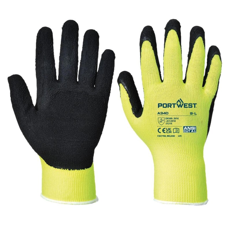 Kesztyű - szerelőkesztyű - Latexhab tenyér Fluo-Sárga  9 / L
