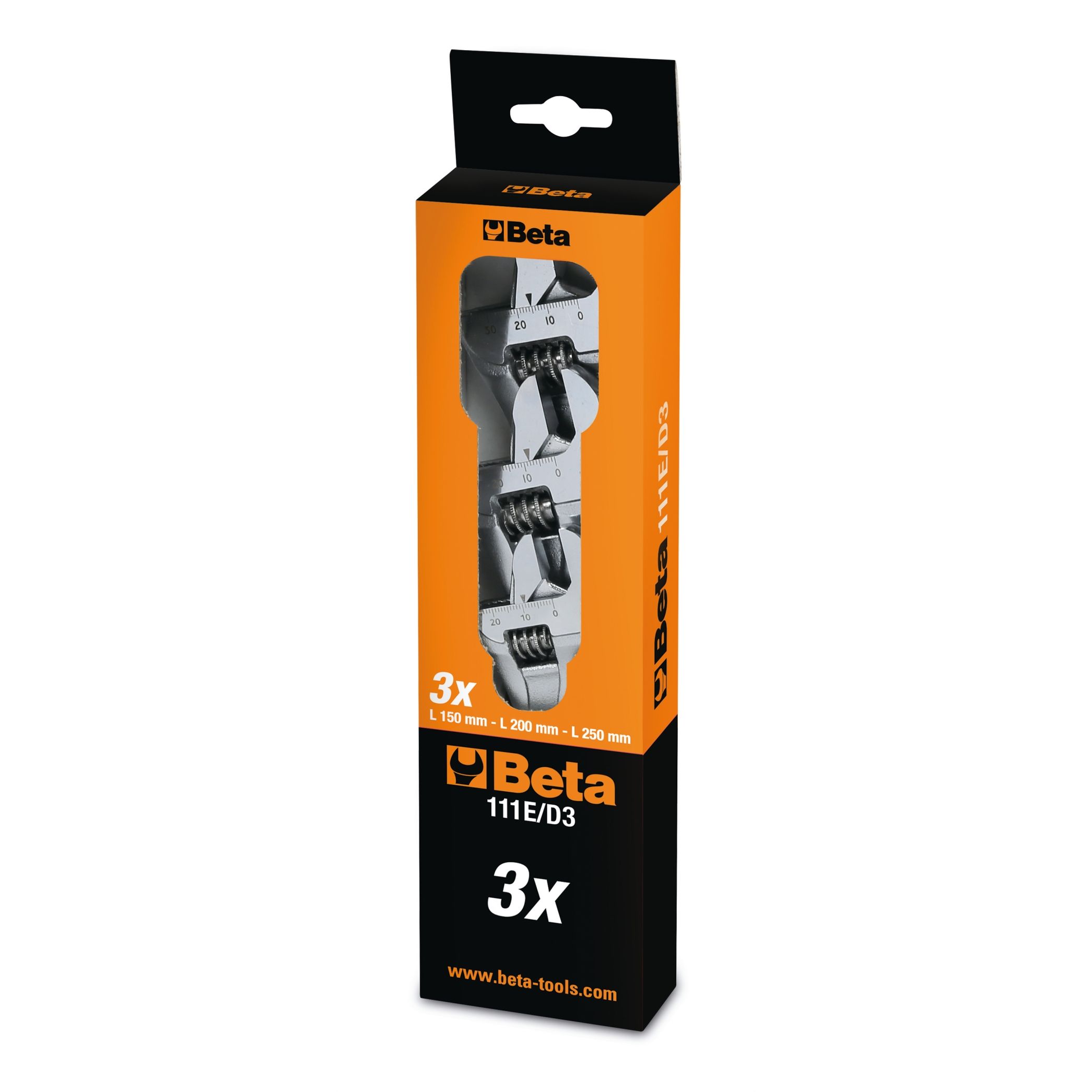 BETA 111E/D3 3 darabos állítható villáskulcs készlet – krómozott, mm/coll skálával
