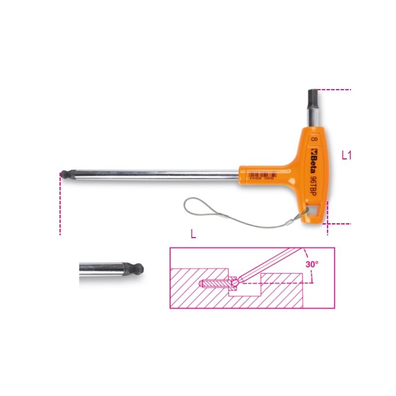BETA 96TBP-HS 6 részes hajlított gömbfejű imbuszkulcs készlet – T-markolattal, H-SAFE