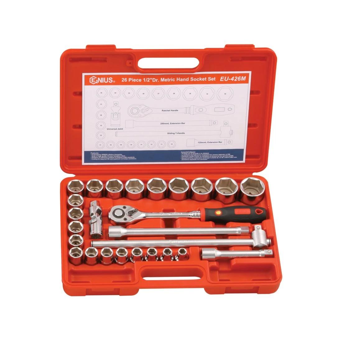 Dugókulcs készlet 1/2' 6 lap 10-34 mm 26 db-os Genius (EU-426M)