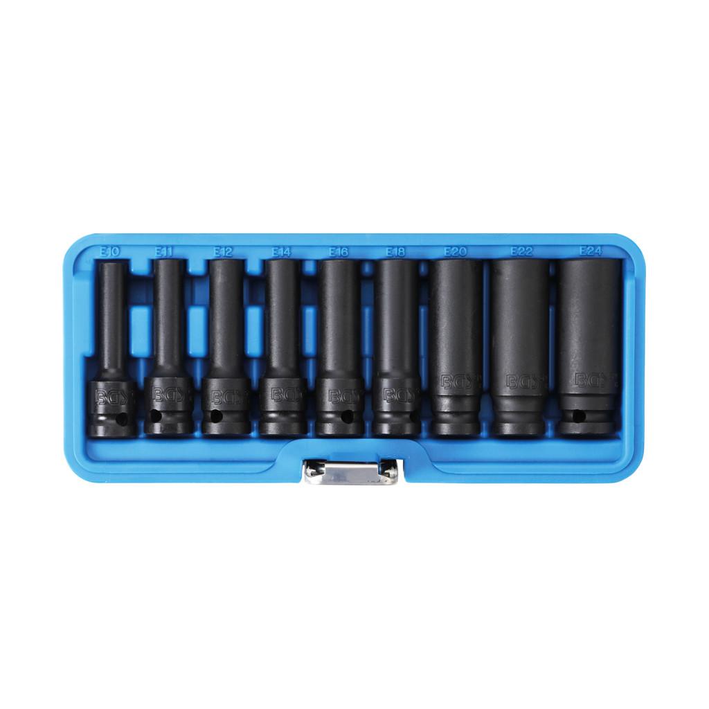 Gépi dugókulcs készlet, hosszított, 1/2&amp;#34;, E-profil E10 - E24 (BGS-5204)