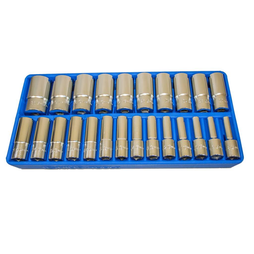 Tálcás Genius dugókulcs klt. 6 lapú hosszú 1/2&amp;#34; 24 db-os - 1/3 (DS-424M)