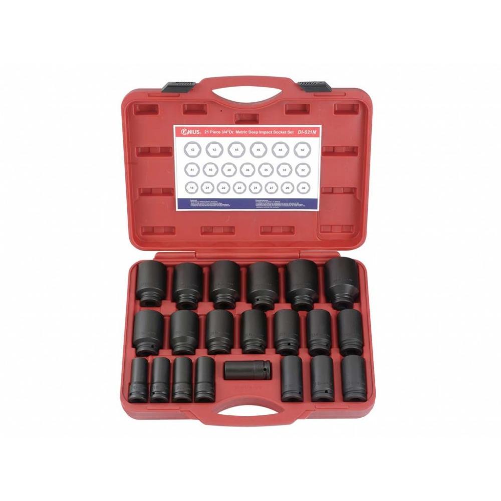 Légkulcsfej klt. 3/4&amp;#34; 21 db-os - 6 lapú hosszú - Genius (DI-621M)