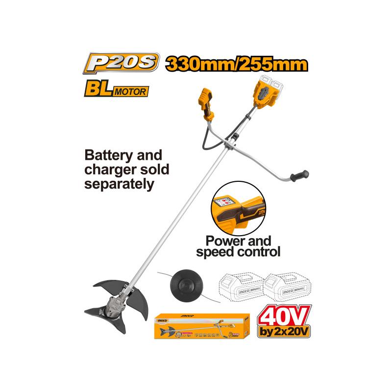 INGCO Akkus fűkasza 330 mm szénkefe nélküli 2 x 20 V (akku és töltő nélkül)