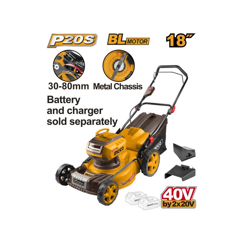 INGCO Akkus fűnyíró 460 mm 2 x 20 V szénkefe nélküli (akku és töltő nélkül)