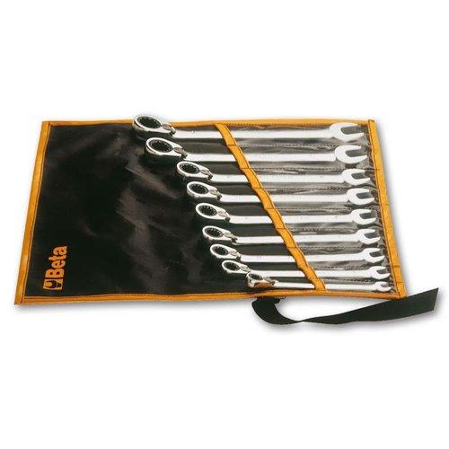 142/B 9 részes csillag-villáskulcs irányváltós racsnival szerszám készlet műanyag dobozban