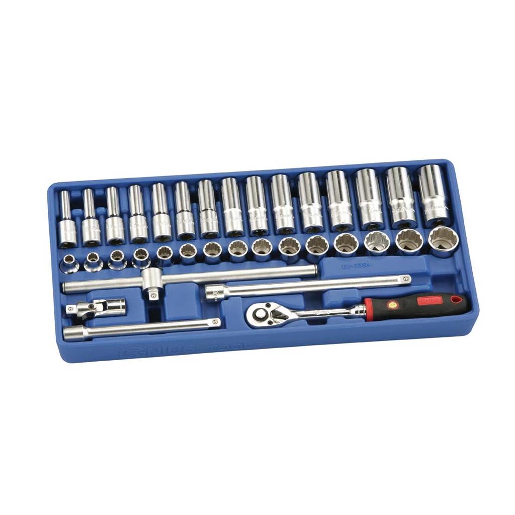 Tálcás Genius dugókulcs klt. 3/8&amp;#34; 12 sz. n. + h. 35 db-os - 1/3 (EU-335M)