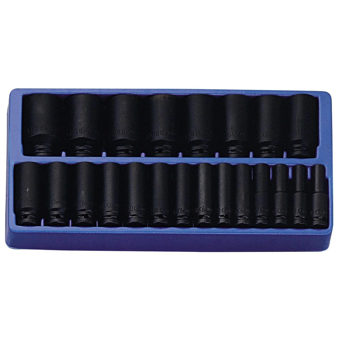 Tálcás Genius dugókulcs, gépi klt. 6 lapú h. colos 1/2 22 db-os 1/3 (DI-422S)